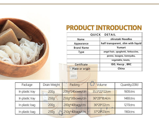Ít calo Shirataki Konjac Mì không chứa gluten Cơm Konjac Shirataki không có gluten
